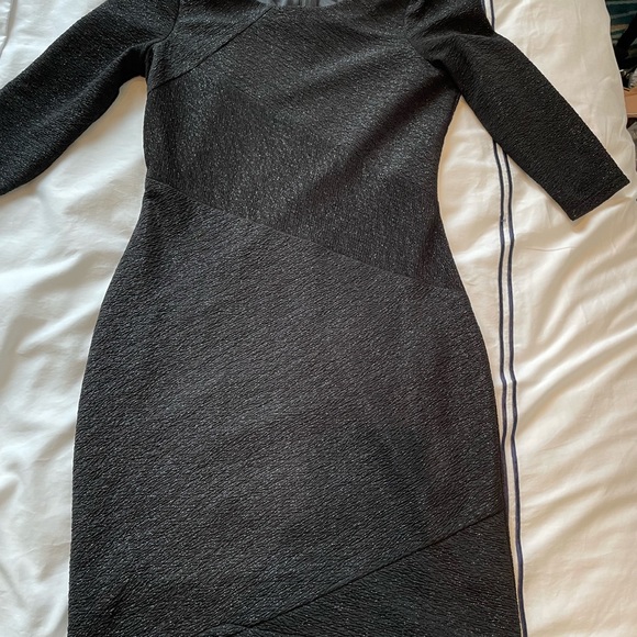 Andrew Marc Black Metalic Stretch Sheath Dress Sz 6 - Picture 2 of 7